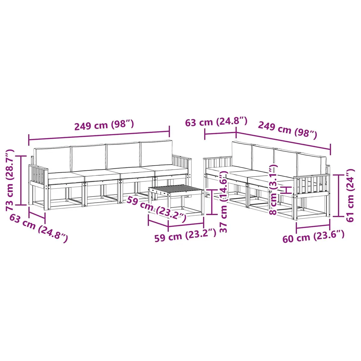 Outdoor Sectional Sofa Set 9 Piece Garden Furniture with Cushions Brown