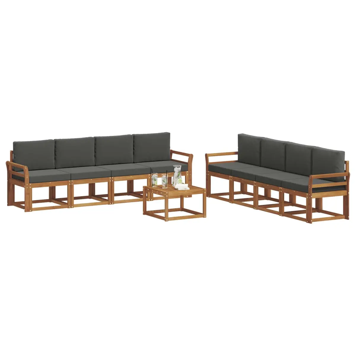 Outdoor Sectional Sofa Set Brown 9 Piece Solid Acacia Wood Garden Furniture Patio Lounge with Cushions