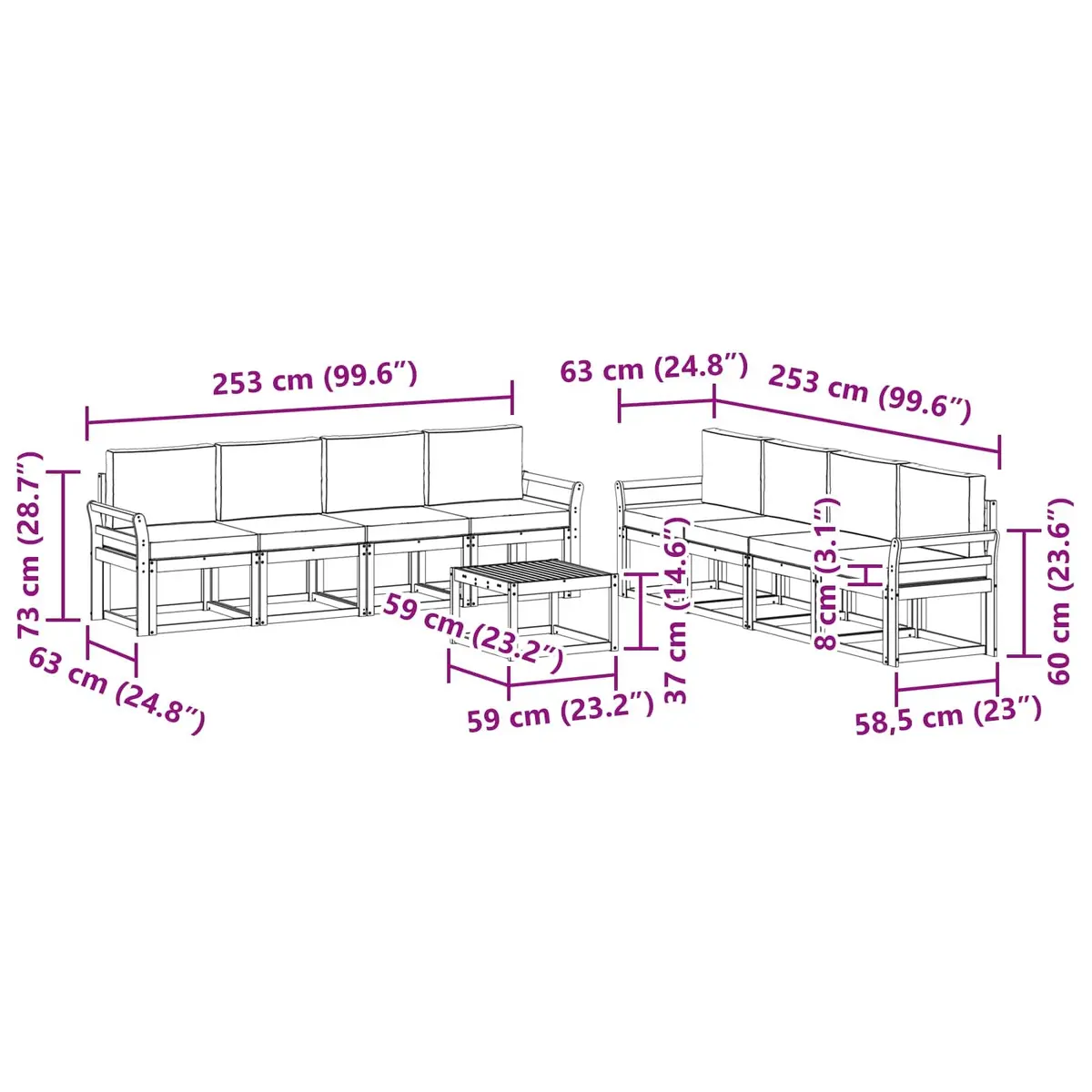 Outdoor Sectional Sofa Set Brown 9 Piece Solid Acacia Wood Garden Furniture Patio Lounge with Cushions