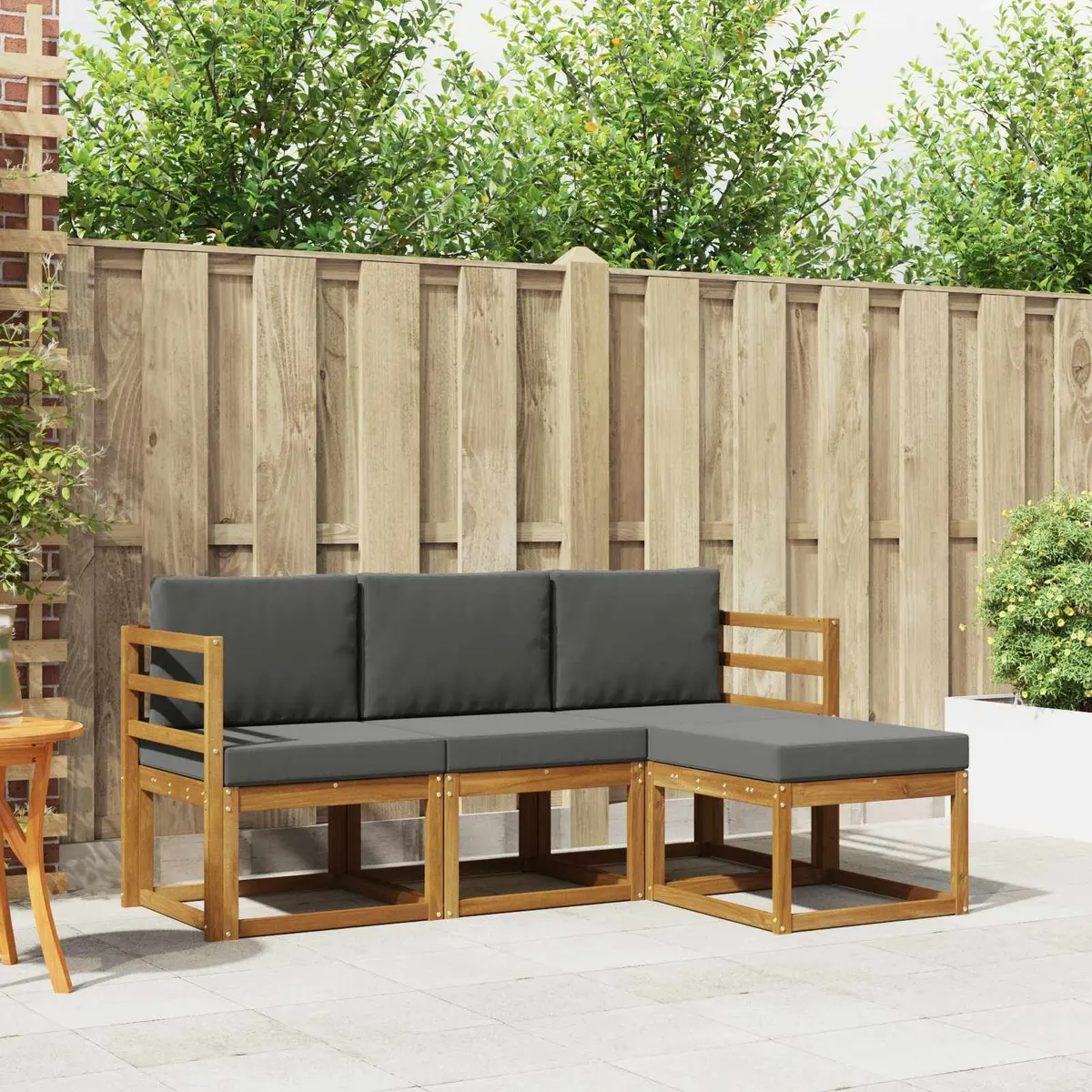 4 Piece Garden Sofa Set with Cushions in Acacia Wood