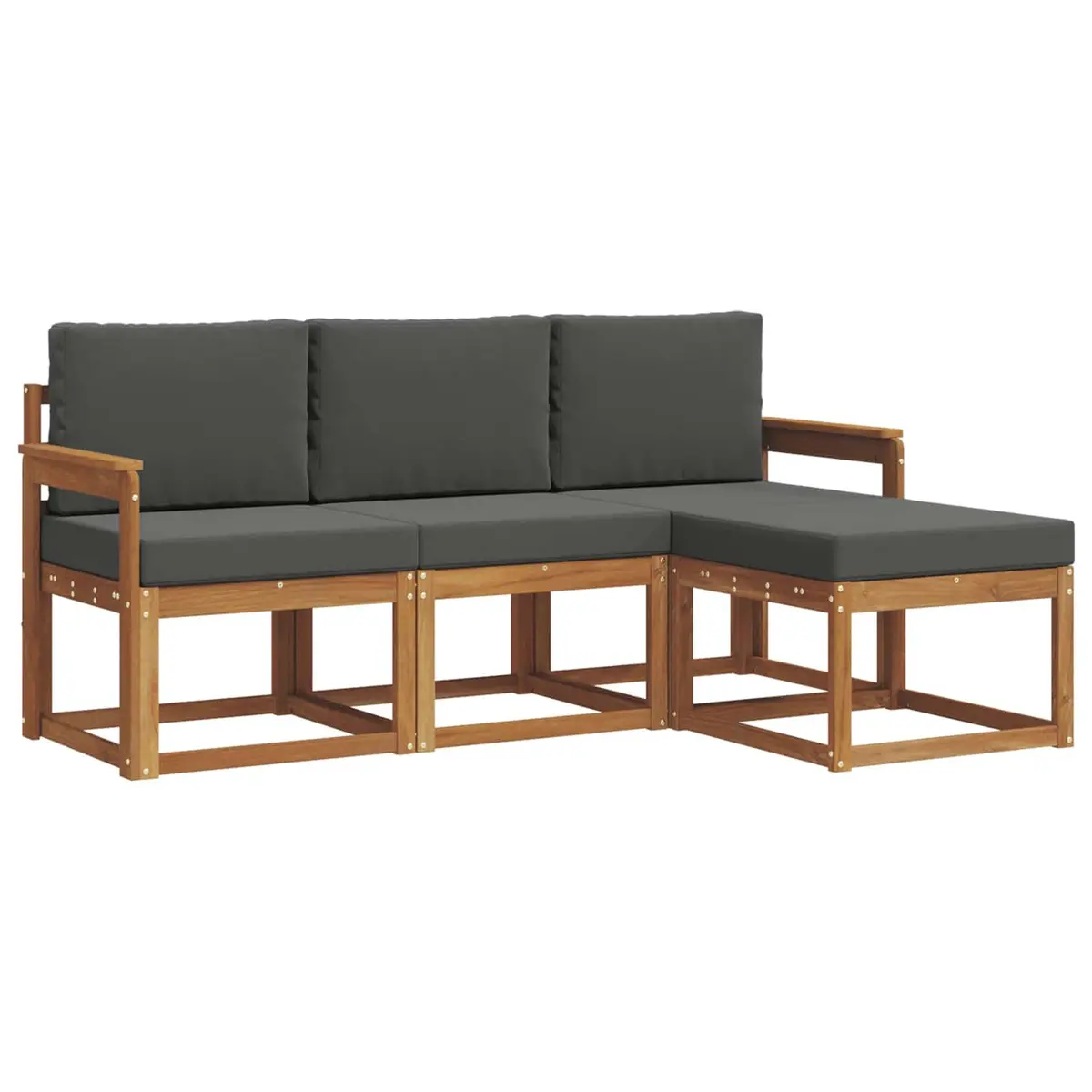 Outdoor Sofa Set Modern 4 Piece Solid Acacia Wood Brown with Cushions