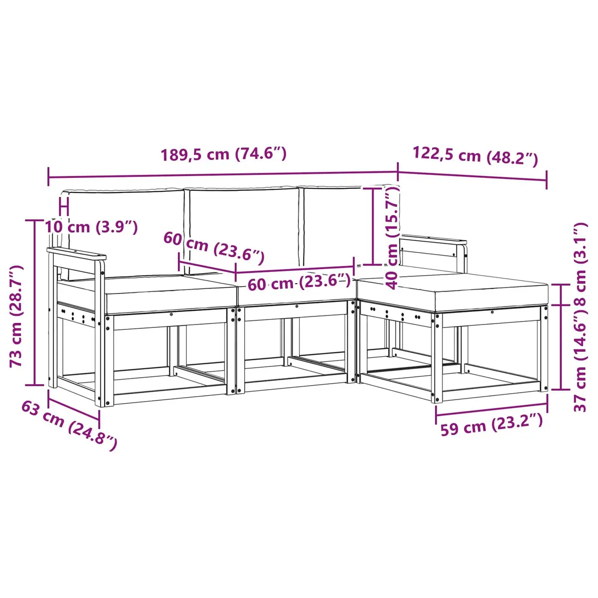 Outdoor Sofa Set Modern 4 Piece Solid Acacia Wood Brown with Cushions