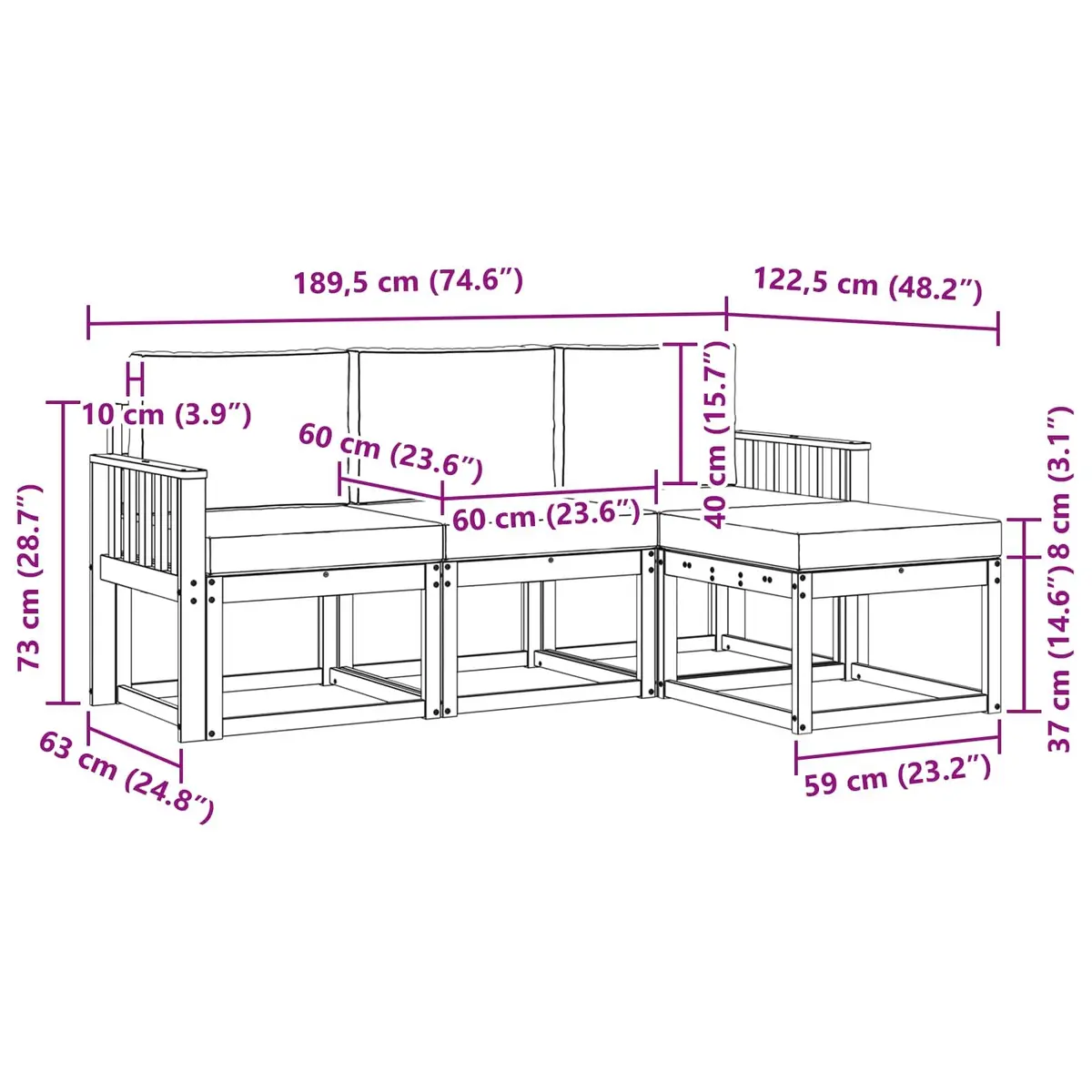 Outdoor Sofa Set Modern 4 Piece Solid Acacia Wood with Cushions