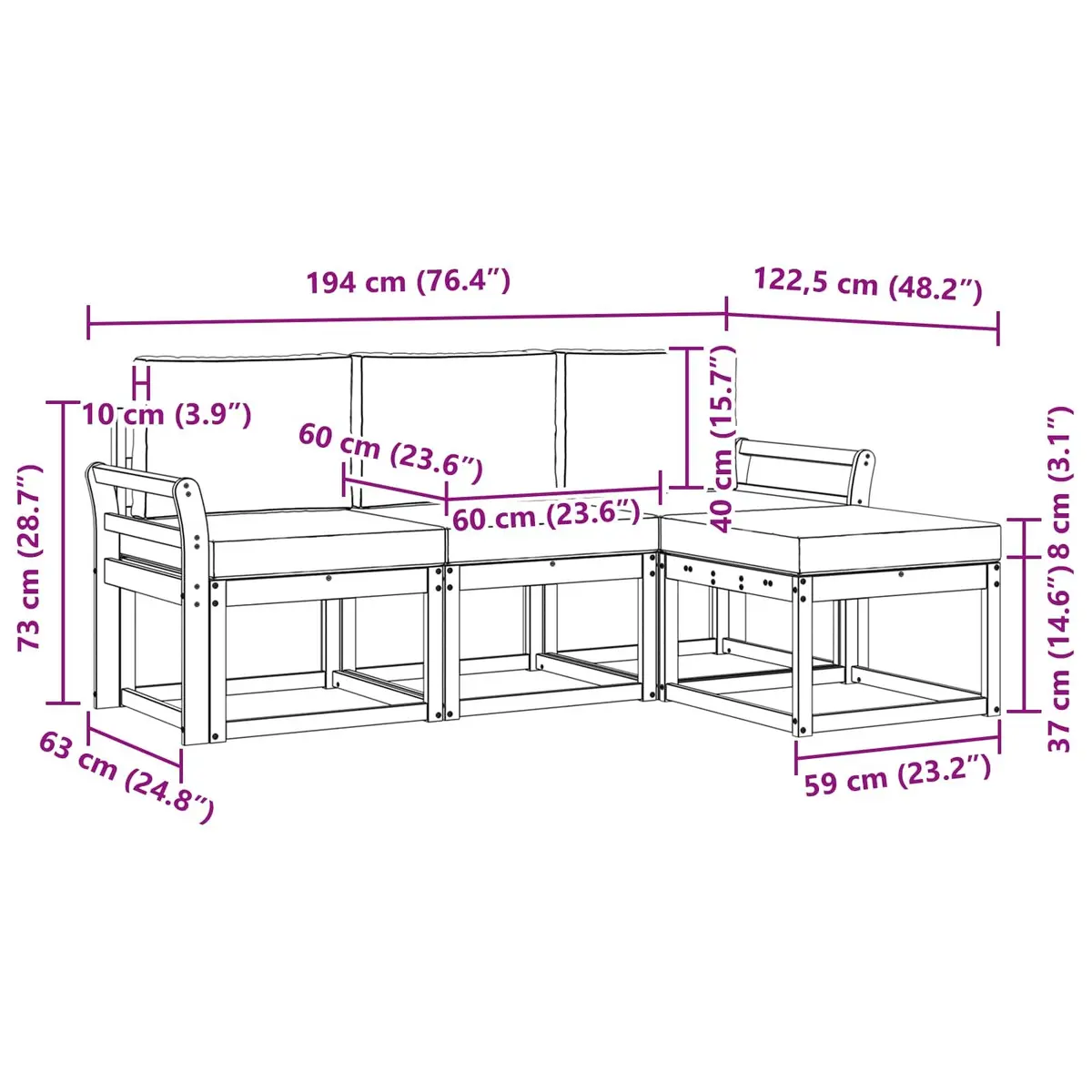 Outdoor Sofa Set Modern 4 Piece Acacia Wood with Cushions