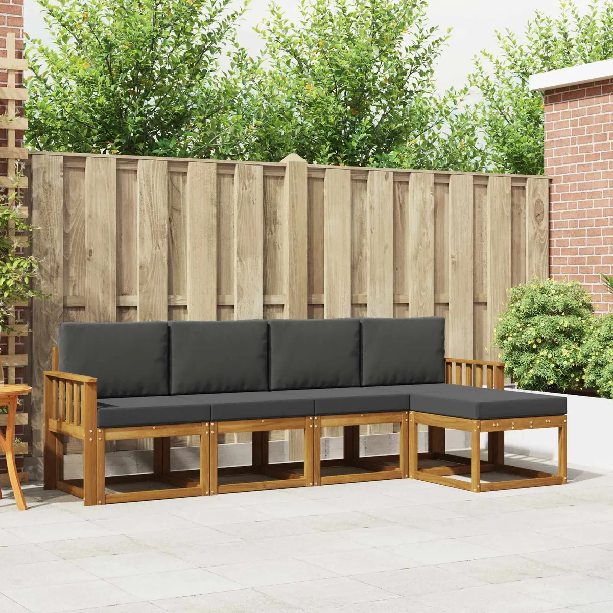 5-Piece Brown Acacia Wood Outdoor Sofa Set