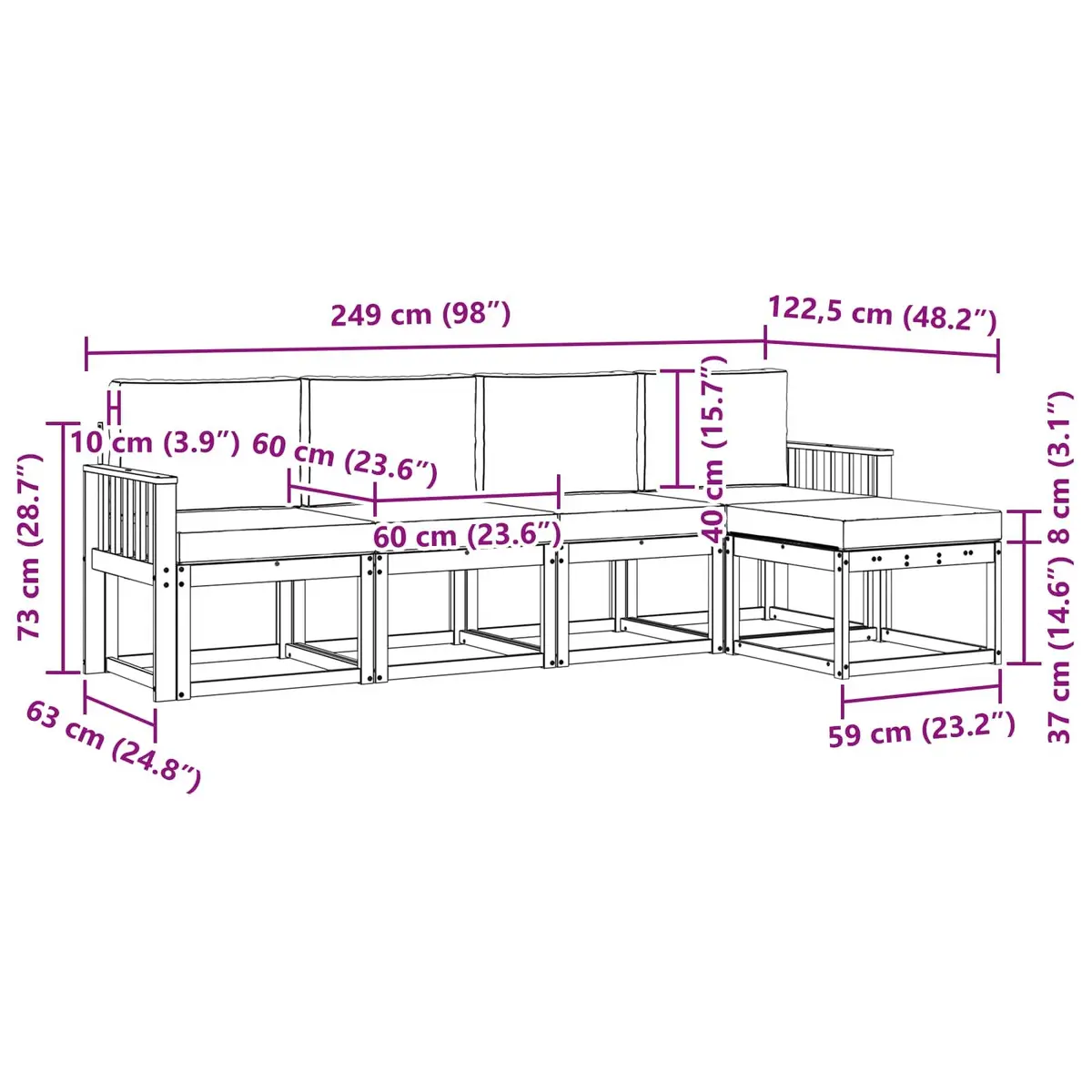 Outdoor Sofa Set 5 pcs Garden Furniture Brown Acacia Wood Sectional Lounge