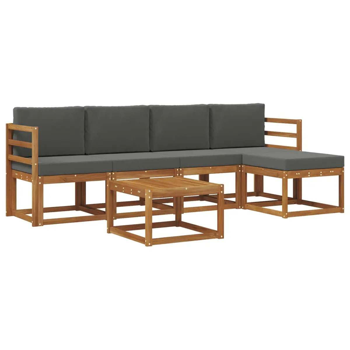 Outdoor Sectional Sofa Set Contemporary 6 Piece Solid Acacia Wood with Cushions