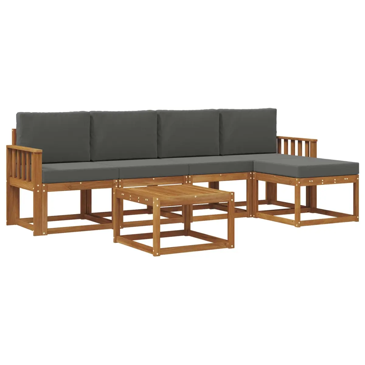 Outdoor Sectional Sofa Set Natural Wood Finish 6 Piece Solid Acacia Garden Patio Furniture with Cushions