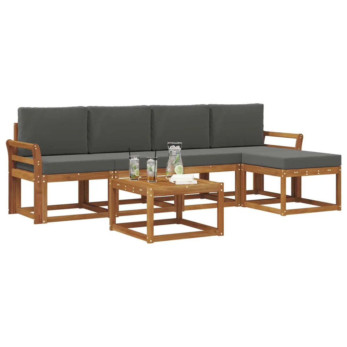 Outdoor Sectional Sofa Set Modern 6 Piece Solid Acacia Wood Garden Furniture