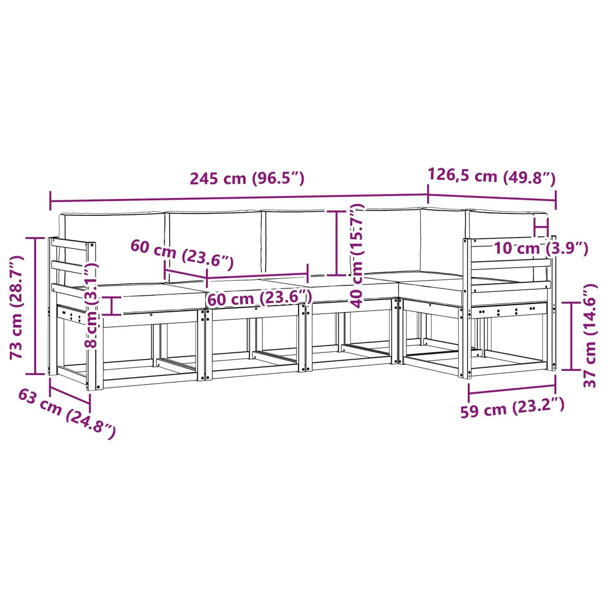 Outdoor Sofa Set Modern 5 Piece Acacia Wood Natural Anthracite