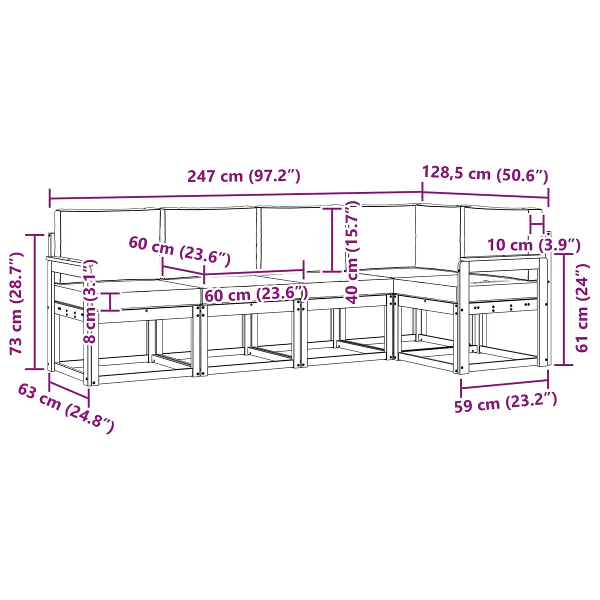 Outdoor Sofa Set 5 Pieces Garden Furniture Patio Lounge with Cushions Brown