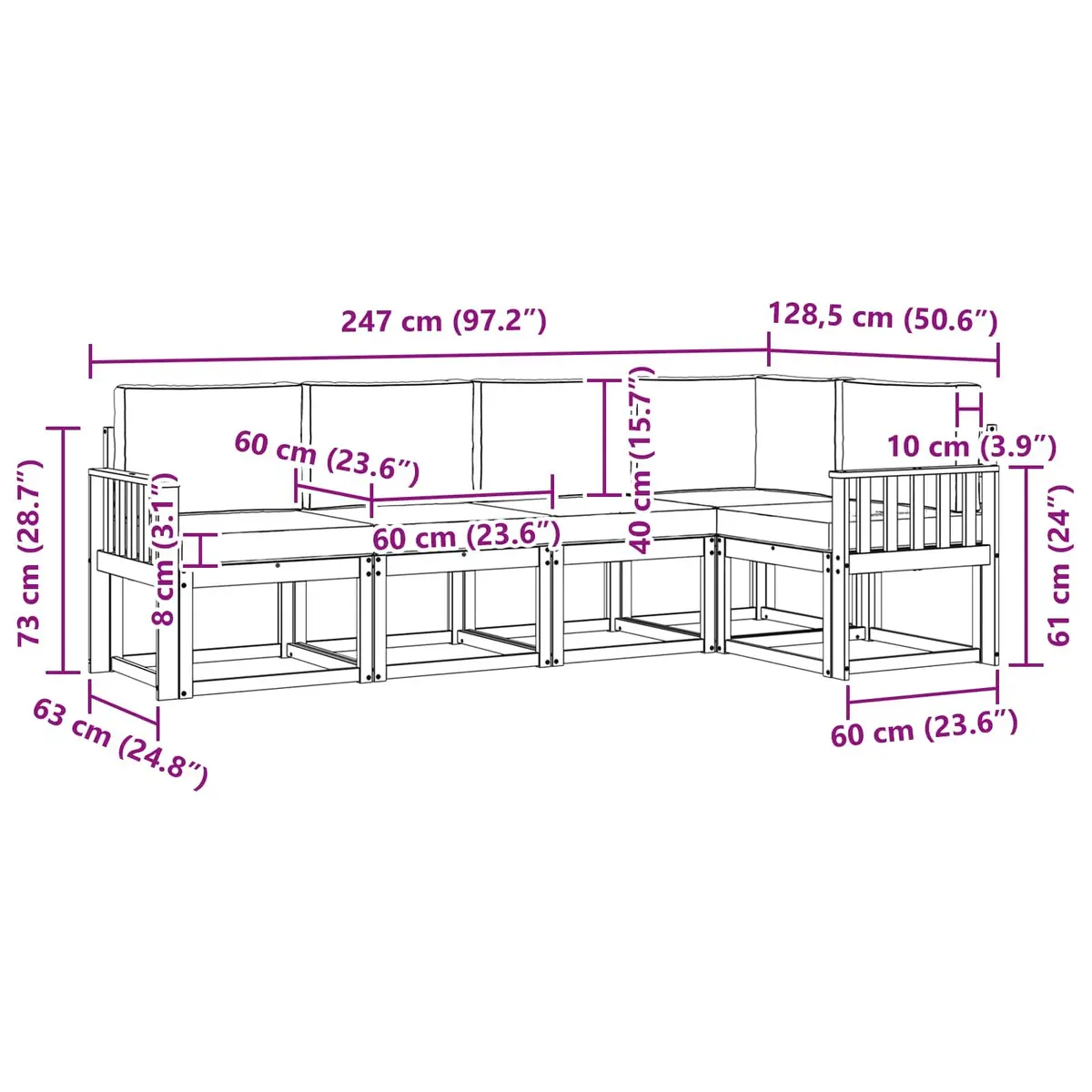 Outdoor Sofa Set 5 Pieces Garden Furniture Patio Seating with Cushions