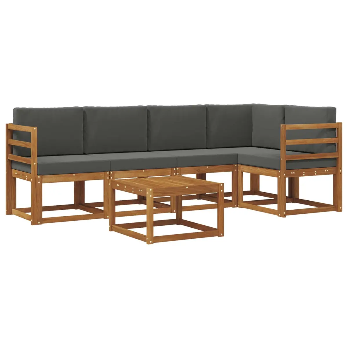 Outdoor Sofa Set Modern 6 Piece Modular Acacia Wood with Cushions