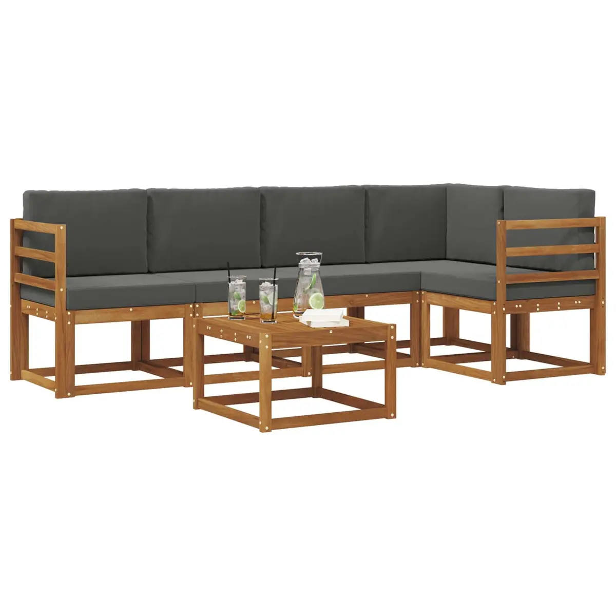 Outdoor Sofa Set Modern 6 Piece Modular Acacia Wood with Cushions
