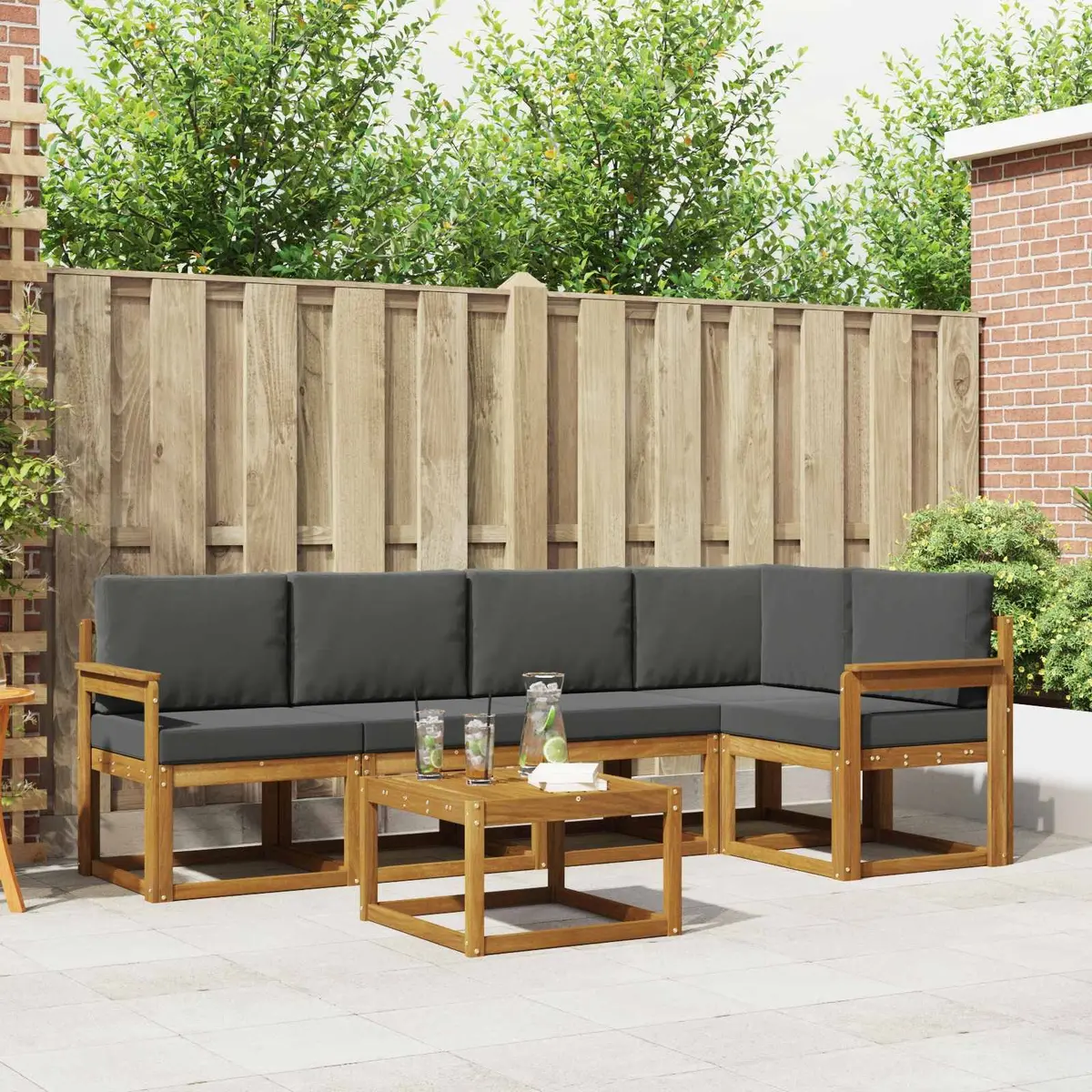 6 Piece Modular Outdoor Sofa Set with Cushions in Brown