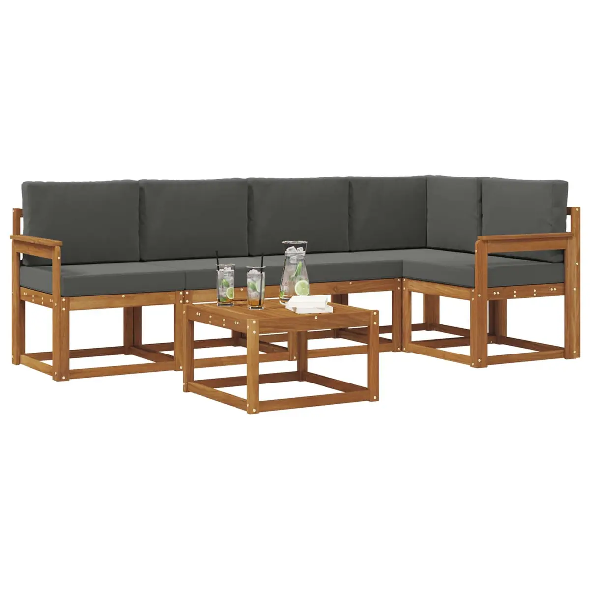 Outdoor Sofa Set Modern 6 Piece Modular Brown Solid Acacia