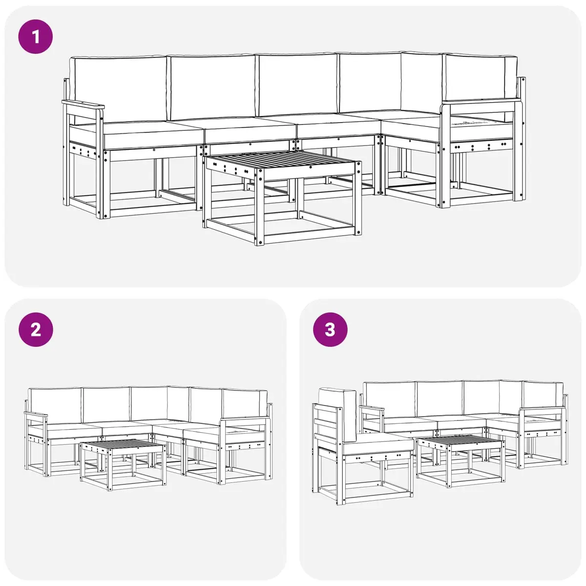 Outdoor Sofa Set Modern 6 Piece Modular Brown Solid Acacia