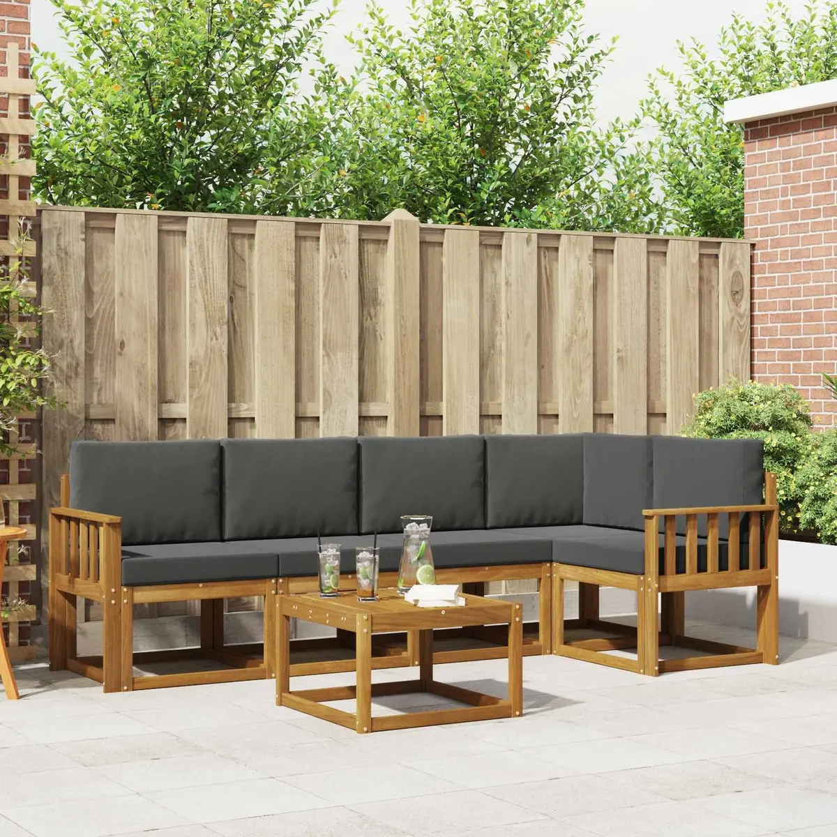 Outdoor Sofa Set Modern 6 Piece Brown Acacia Wood