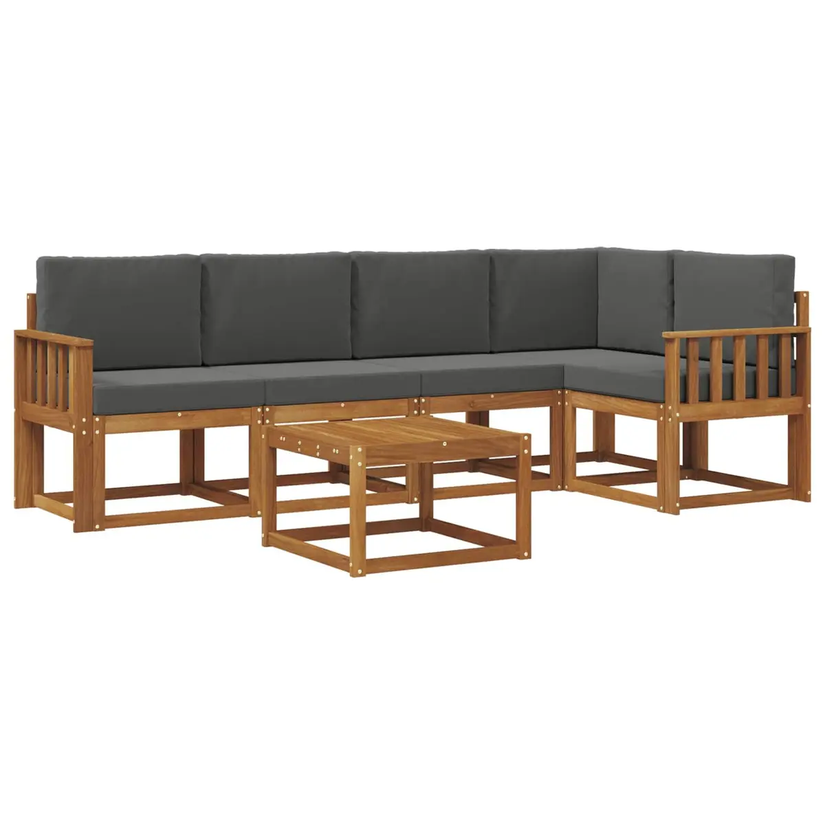 Outdoor Sofa Set Modern 6 Piece Brown Acacia Wood