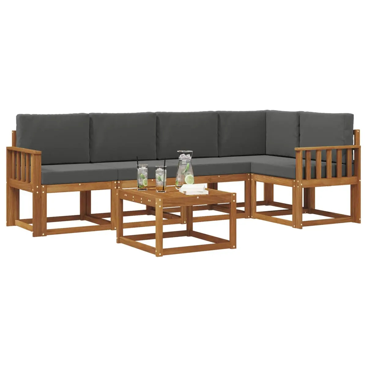 Outdoor Sofa Set Modern 6 Piece Brown Acacia Wood