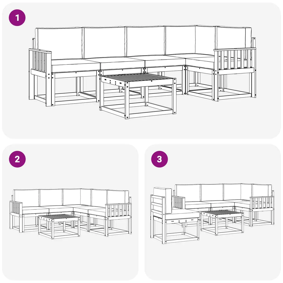 Outdoor Sofa Set Modern 6 Piece Brown Acacia Wood