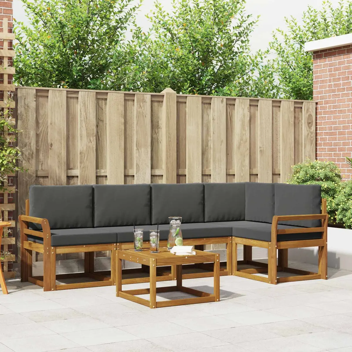 Outdoor Sofa Set Modular Lounge 6 Piece Brown Solid Acacia Wood