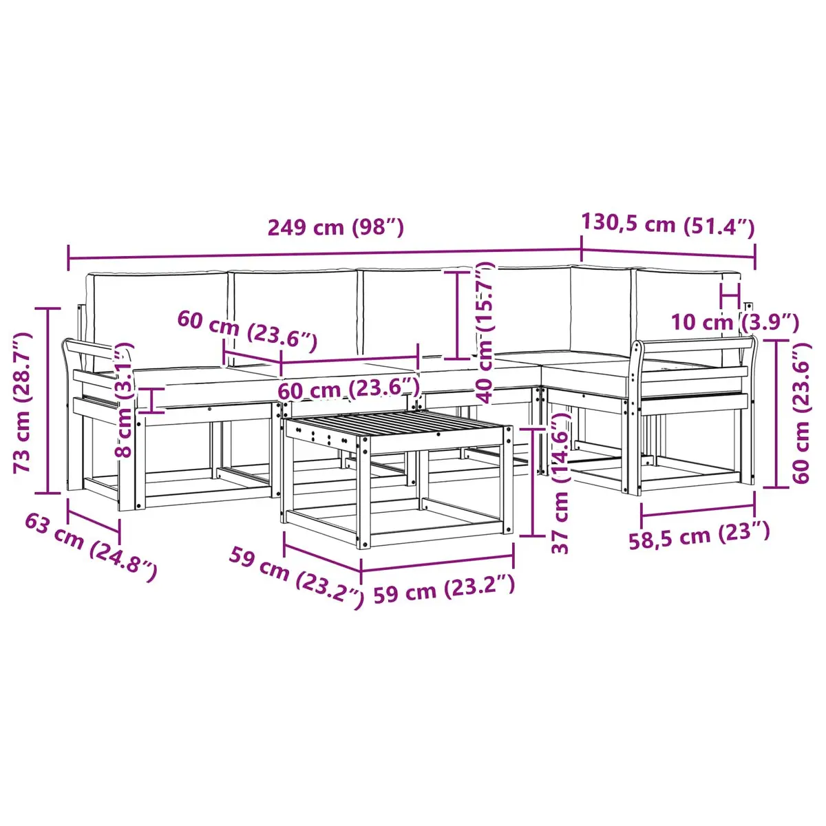 Outdoor Sofa Set Modular Lounge 6 Piece Brown Solid Acacia Wood