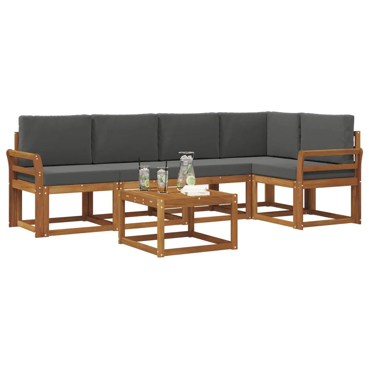 Outdoor Sofa Set Modular Lounge 6 Piece Brown Solid Acacia Wood