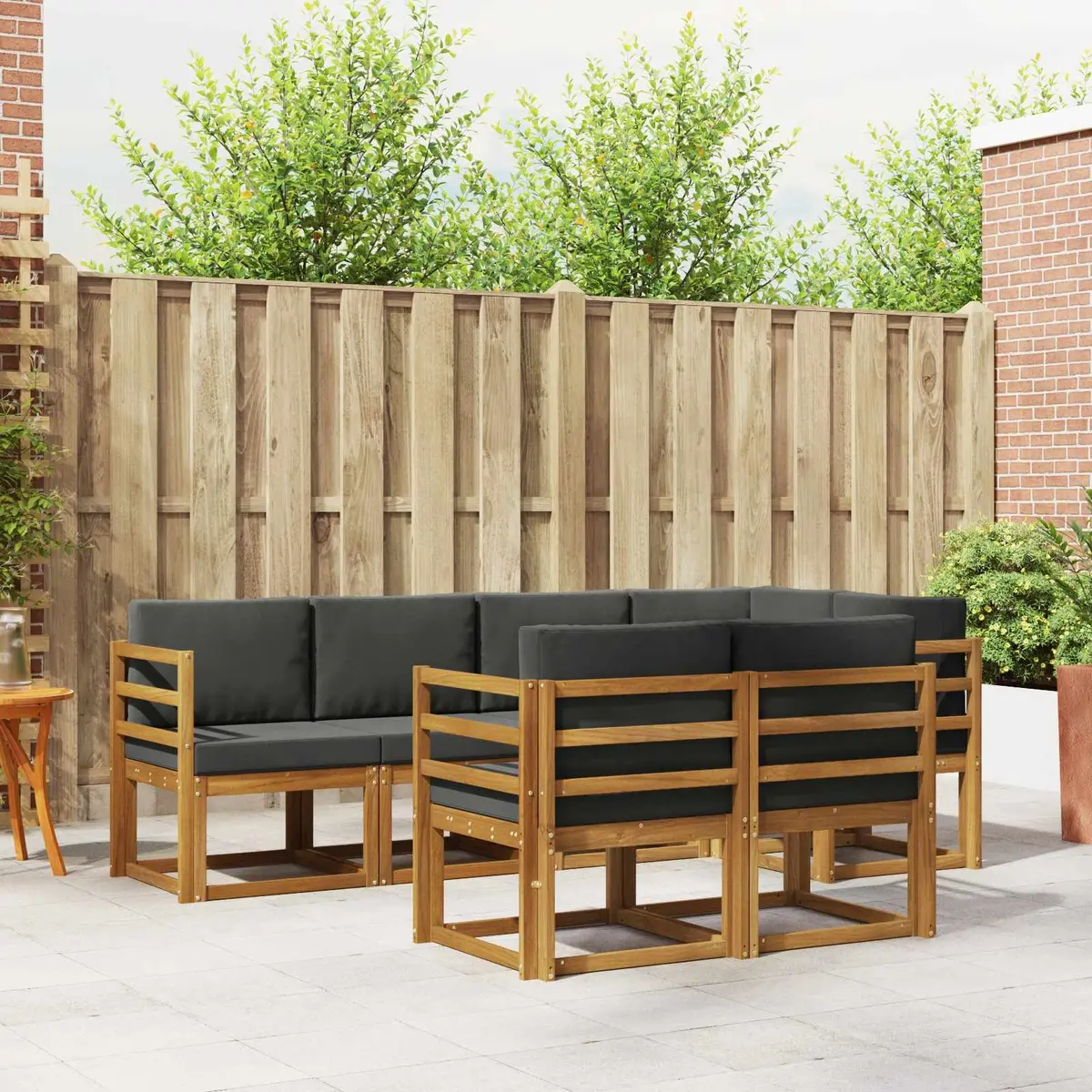 Outdoor Sectional Sofa Set Modern Brown Solid Acacia Wood 7 Piece