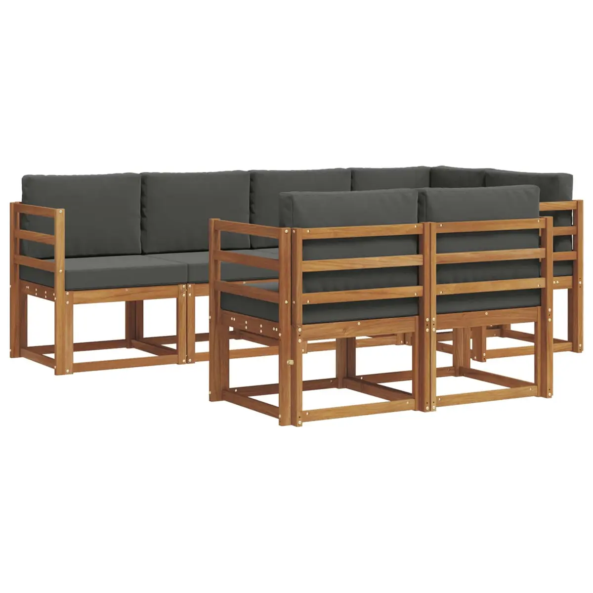 Outdoor Sectional Sofa Set Modern Brown Solid Acacia Wood 7 Piece
