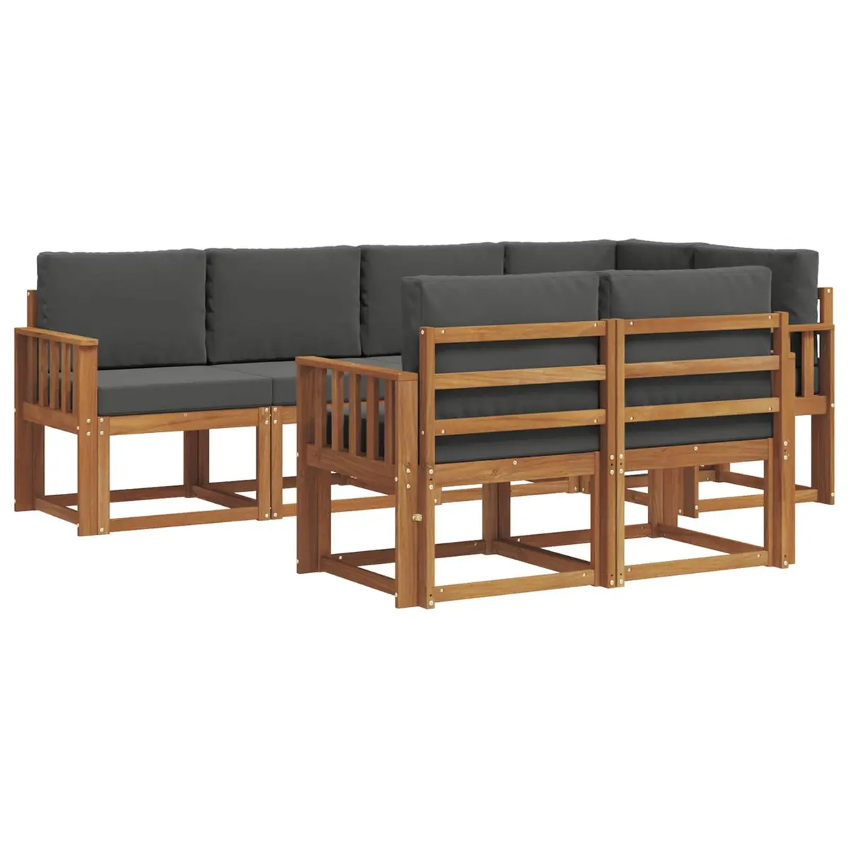Outdoor Sectional Sofa Set Modern 7 Piece Solid Acacia Wood with Cushions
