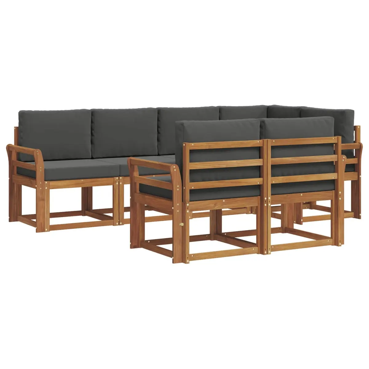 Outdoor Sectional Sofa Set Modular 7 Piece Brown Solid Acacia Wood with Cushions
