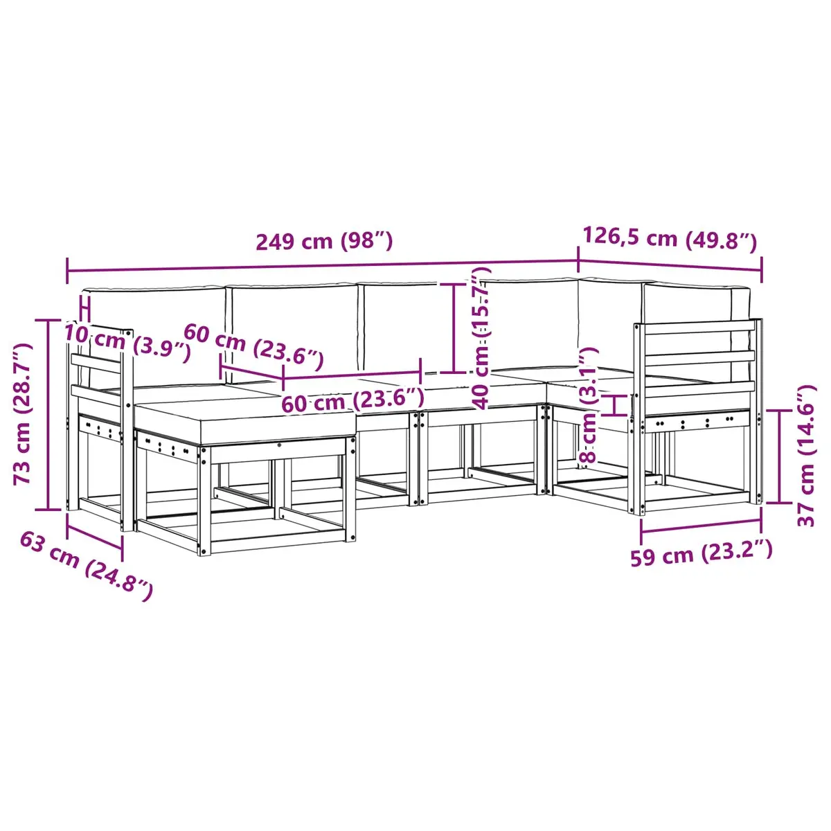Outdoor Sofa Set Modular 6 Piece Brown Solid Acacia Wood with Cushions