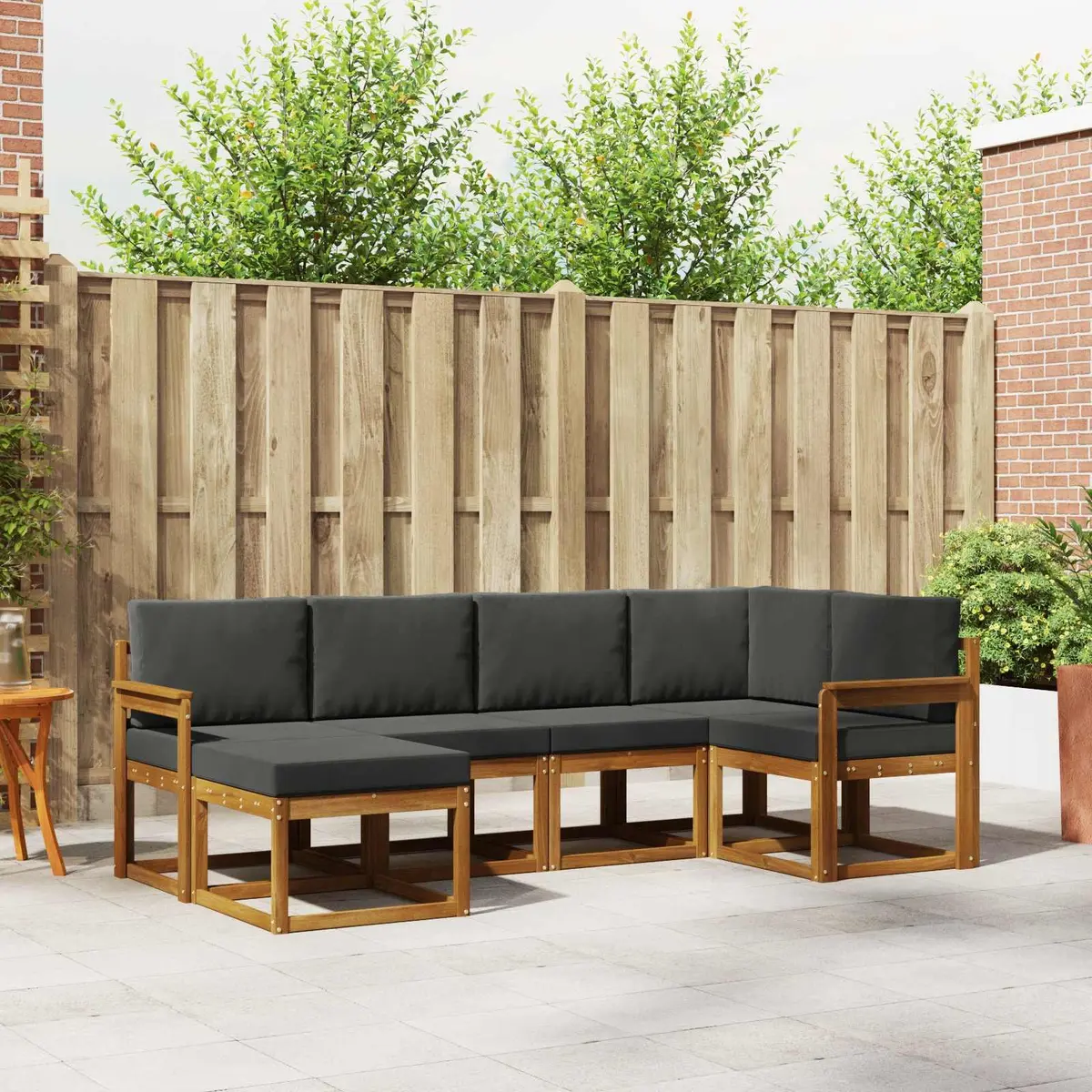 Outdoor Sofa Set Modular 6 Piece Natural Solid Acacia Wood with Cushions