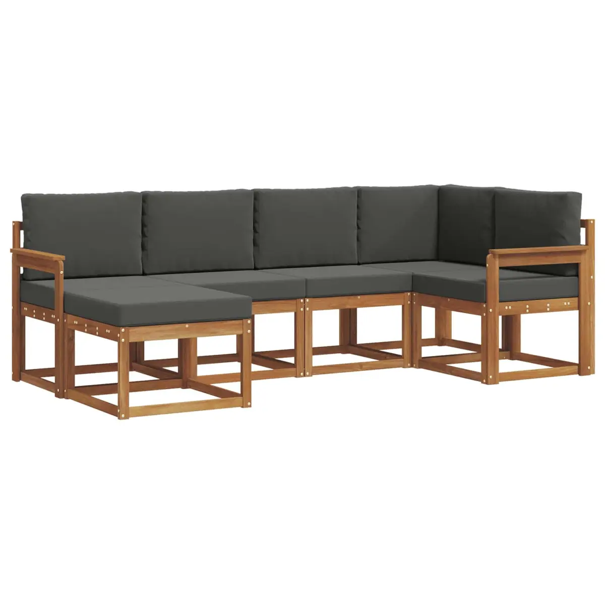 Outdoor Sofa Set Modular 6 Piece Natural Solid Acacia Wood with Cushions