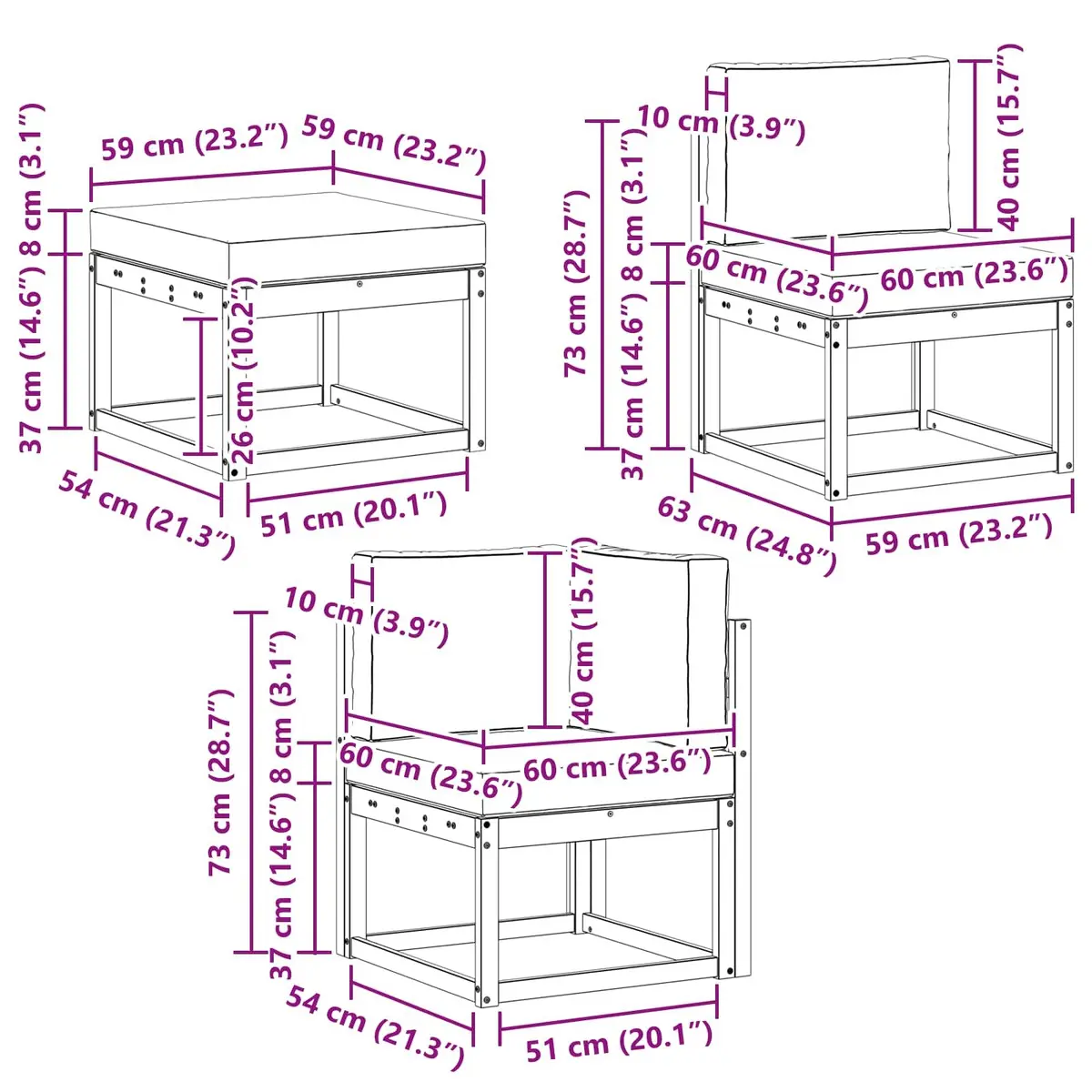 Outdoor Sofa Set Modular 6 Piece Natural Solid Acacia Wood with Cushions