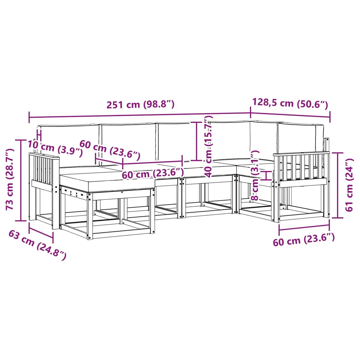 Outdoor Sofa Set Modular 6 Piece Natural Anthracite Brown Solid Acacia Wood