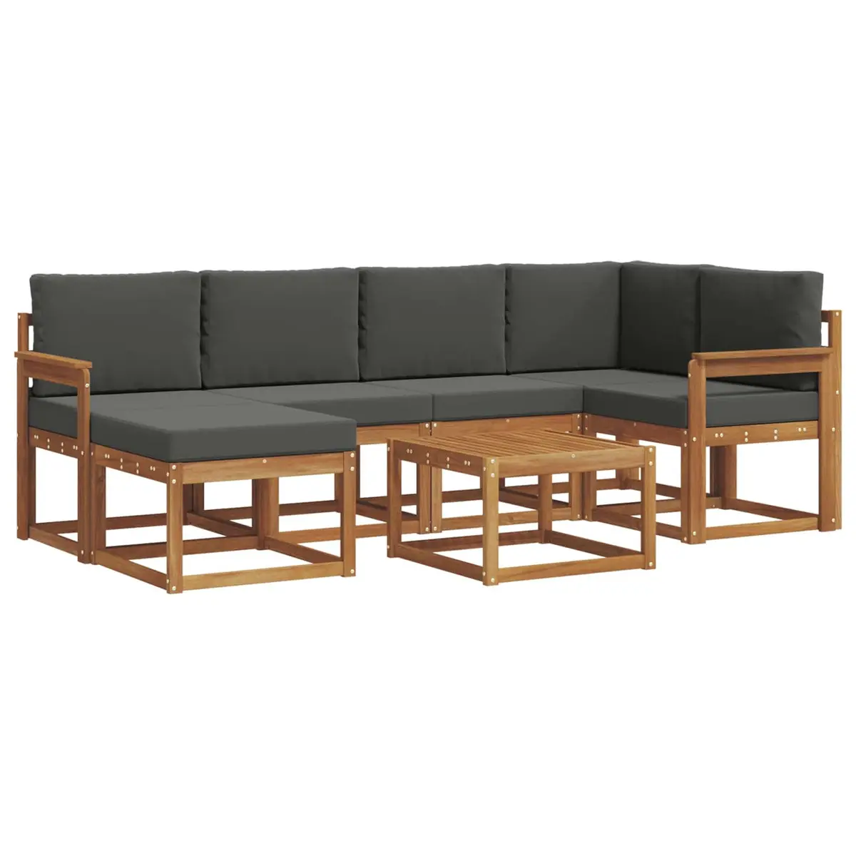 Outdoor Sofa Set Modular 7 Piece Brown Solid Acacia Wood with Cushions