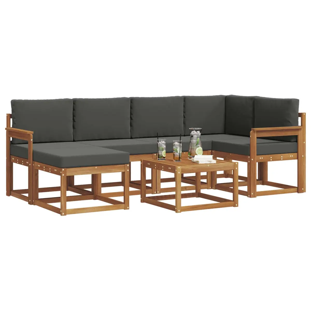 Outdoor Sofa Set Modular 7 Piece Brown Solid Acacia Wood with Cushions