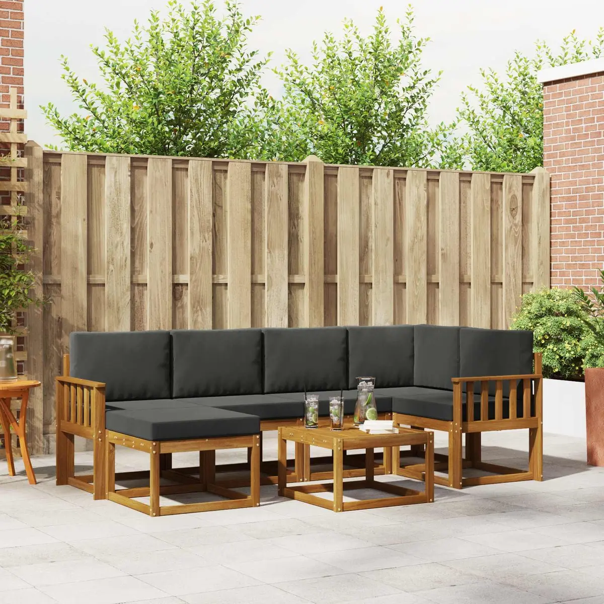Outdoor Sofa Set Modular Brown Solid Acacia Wood 7 Piece Garden Furniture with Cushions