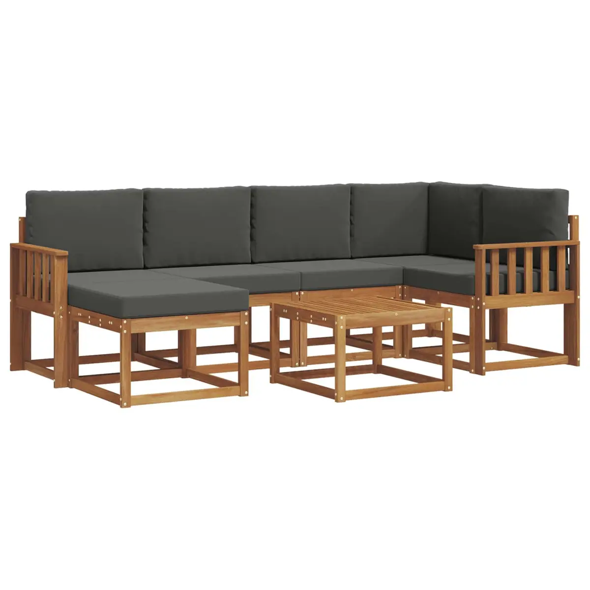 Outdoor Sofa Set Modular Brown Solid Acacia Wood 7 Piece Garden Furniture with Cushions