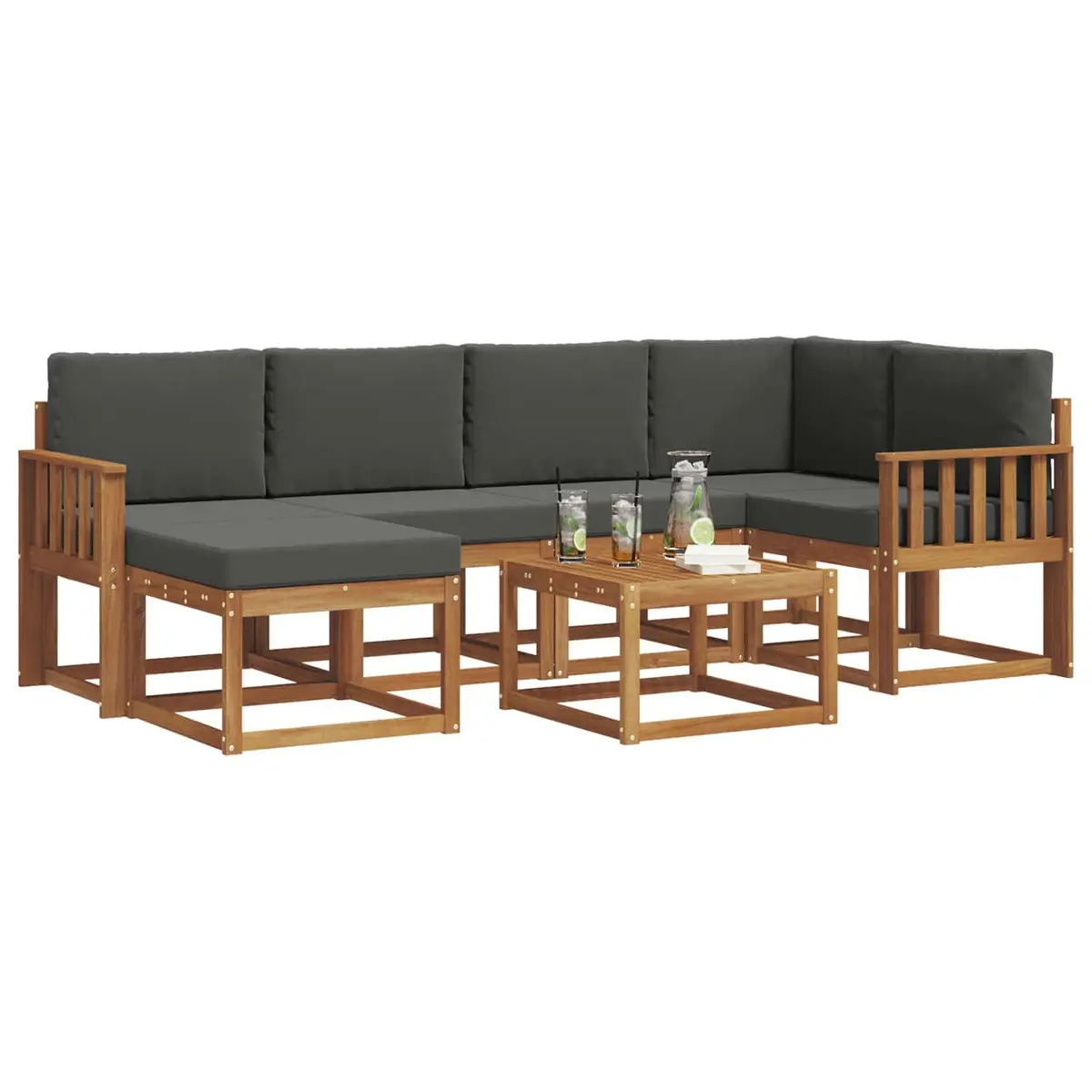 Outdoor Sofa Set Modular Brown Solid Acacia Wood 7 Piece Garden Furniture with Cushions