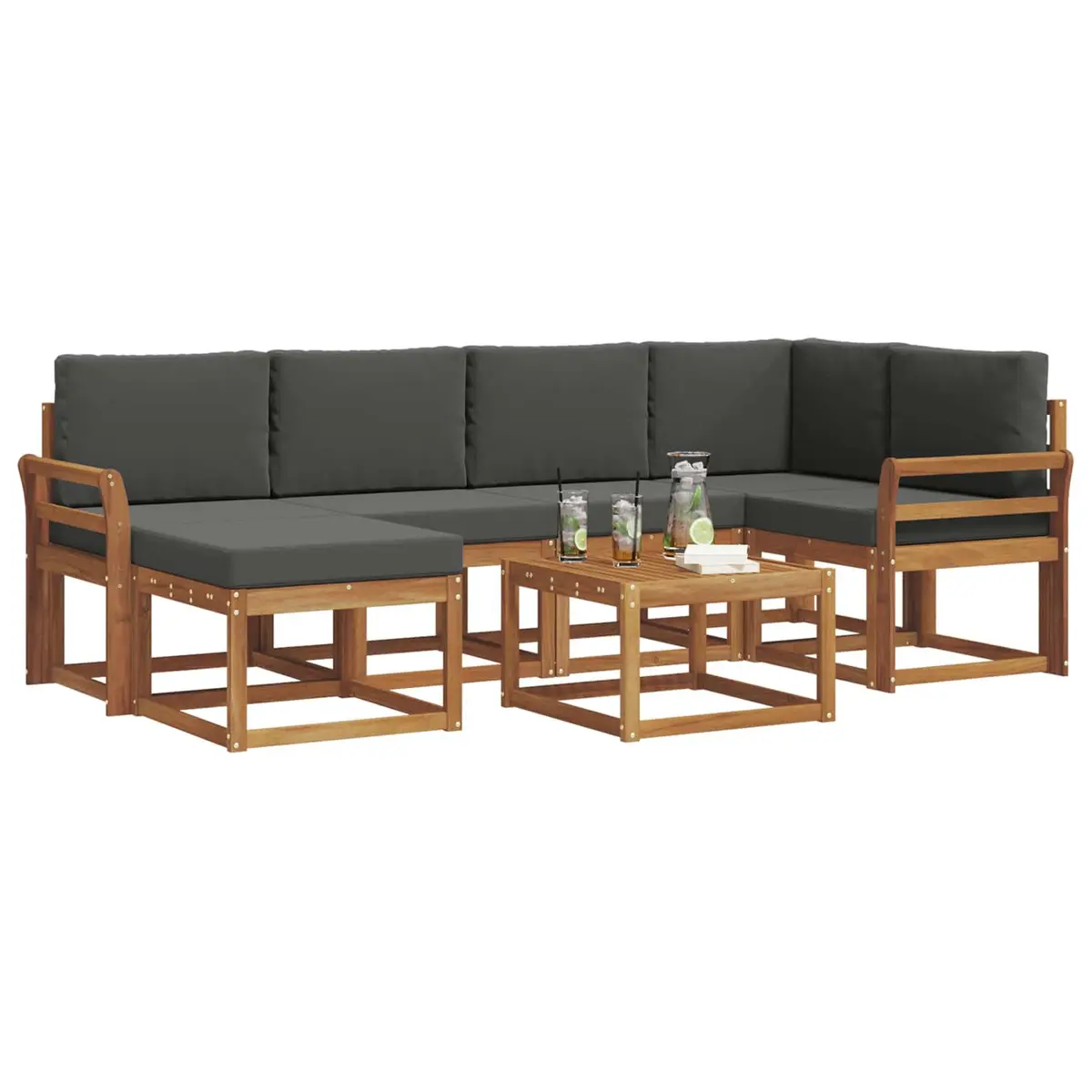 Outdoor Sofa Set 7 Piece Garden Furniture Modular Patio Lounging Brown Cushion