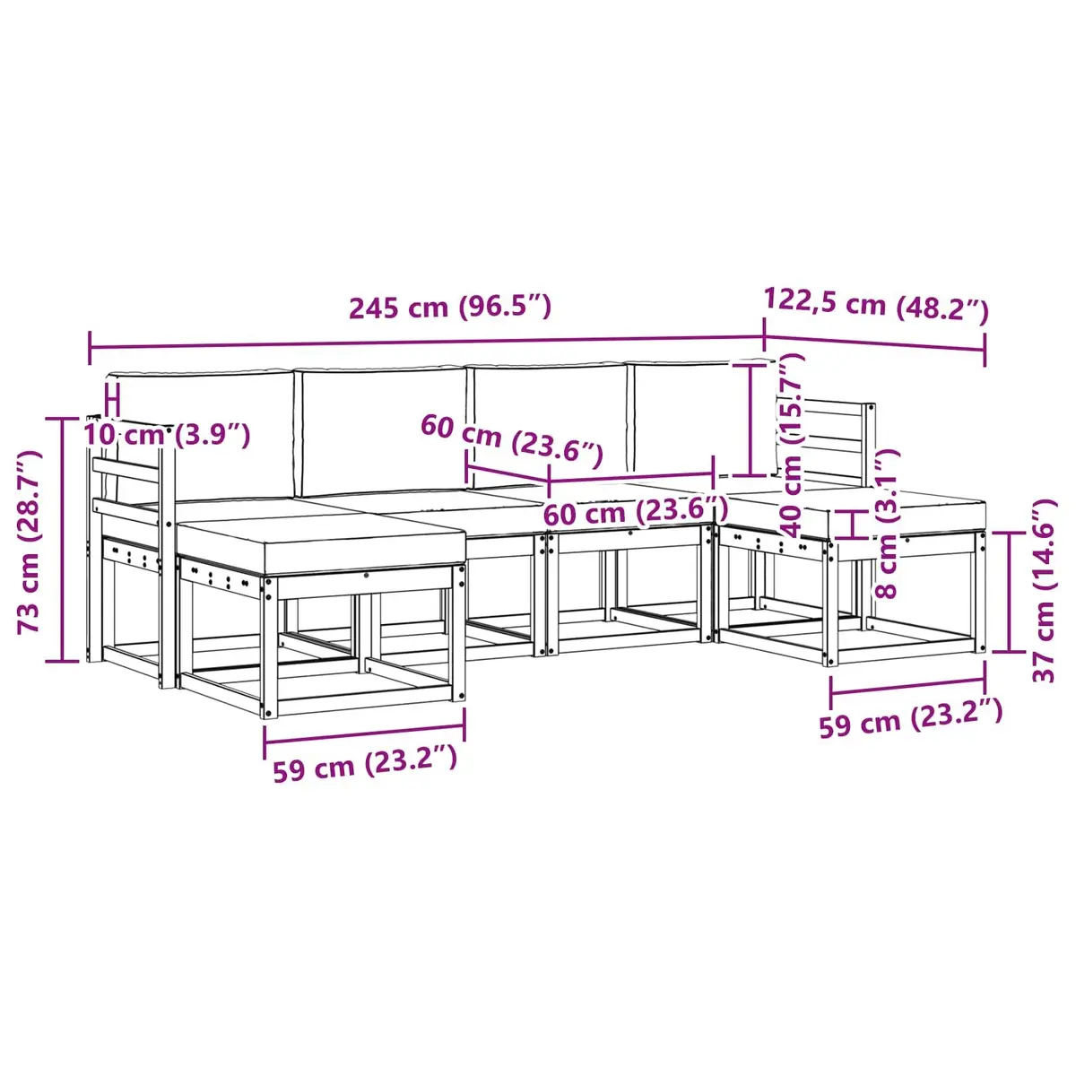 Outdoor Sofa Set 6 Pieces Modern Garden Patio Furniture Engineered Wood Natural