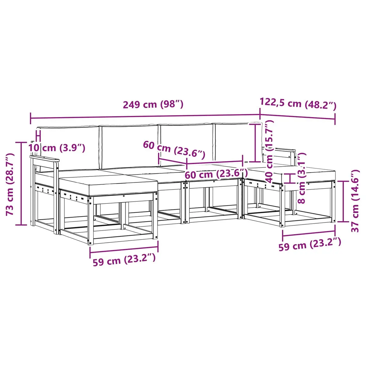 Outdoor Sofa Set Modern Minimal 6 Piece Brown Engineered Wood