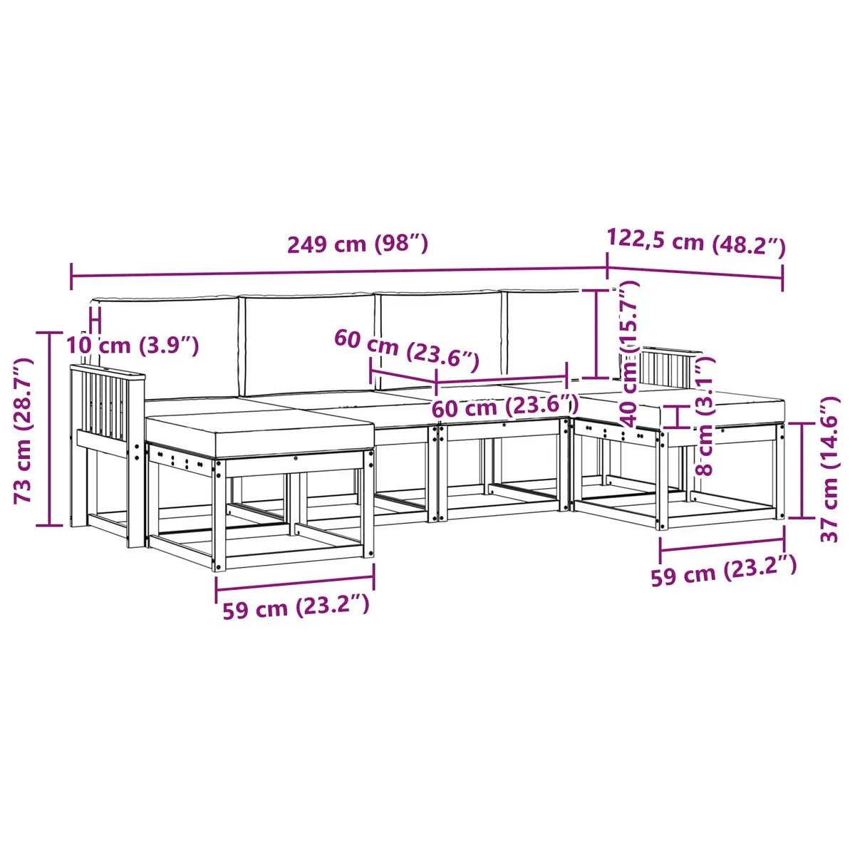 Outdoor Sofa Set Modern Rectangular 6 Piece Engineered Wood with Cushions