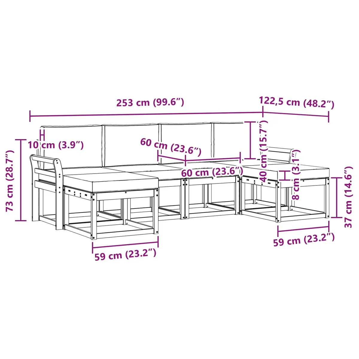 Outdoor Sofa Set Modern Rectangular 6 Piece Engineered Wood Brown