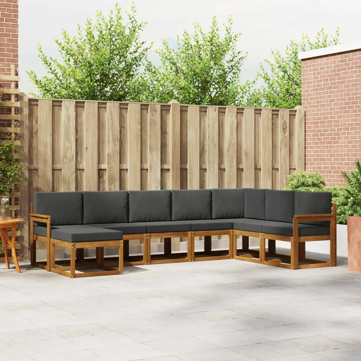 Outdoor Sofa Set Modular Brown 8 Piece Solid Acacia Wood with Cushions