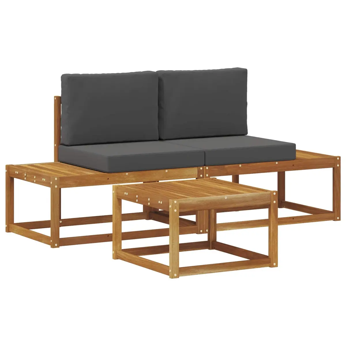 Outdoor Sofa Set Brown Acacia Wood 3 Piece Patio Lounge Furniture