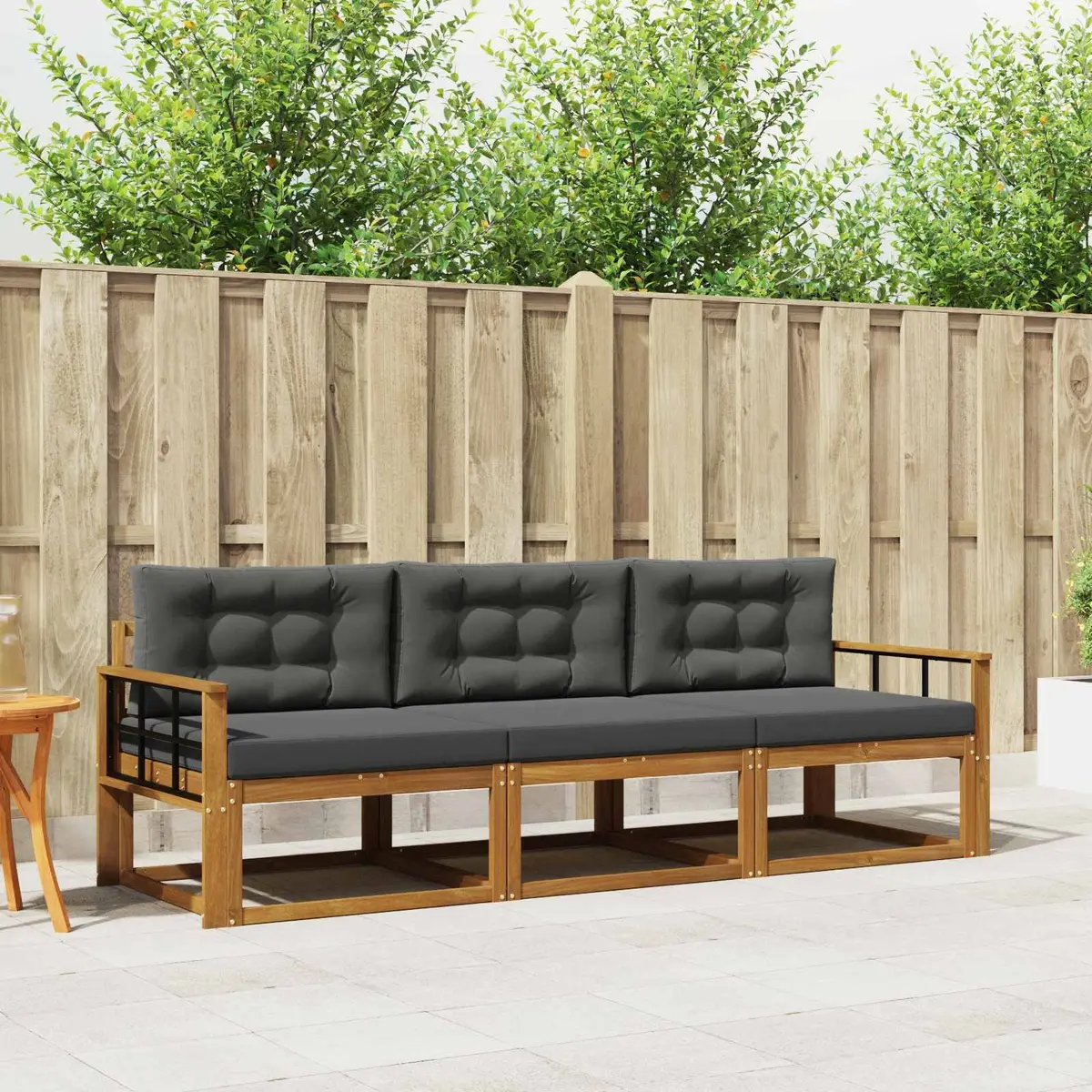 Modular Outdoor Sectional Sofa Set 3 Piece Brown Solid Acacia Wood Garden Patio Furniture